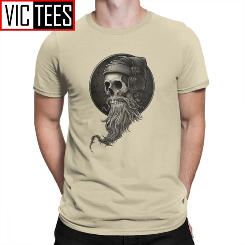 Winya – T-Shirt Beige à manches courtes pour homme, haut à col ras du cou, 100% coton, de loisirs, avec crâne et barbe, n ° 99 ► Photo 1/6