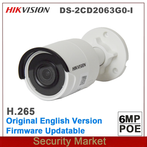 Hikvision-mini caméra de surveillance bullet IP POE hd 6MP (version DS-2CD2063G0-I), en métal, compatible H265, version anglaise DS-2CD2055FWD-I ► Photo 1/1