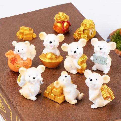 Mini Figurine souris riche, 1 pièce, motif de dessin animé Zodiac, mignon, figurines de bureau, argent, bonne Fortune, animaux de jardin ► Photo 1/6