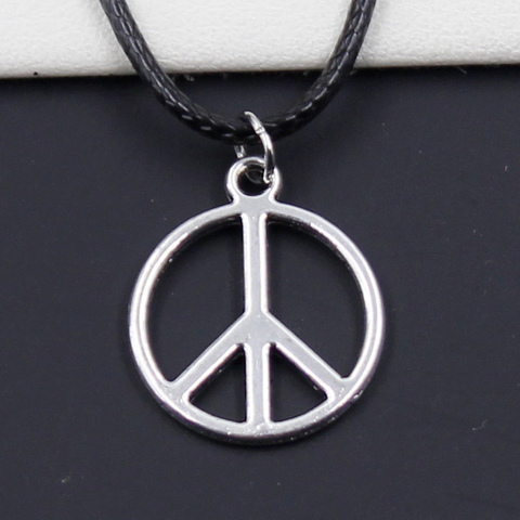 Pendentif en cuir noir, symbole de paix, couleur argent tibétain, collier ras du cou, breloque, cordon en cuir noir, prix usine, cadeau fait à la main ► Photo 1/2