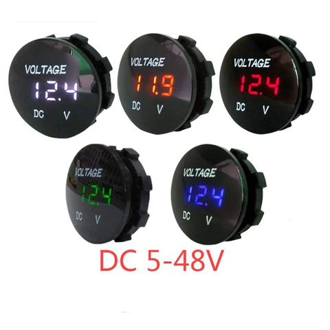 Mini voltmètre numérique rond étanche pour moto et bateau, panneau LED DC5V-48V, testeur, moniteur, voltmètre ► Photo 1/6