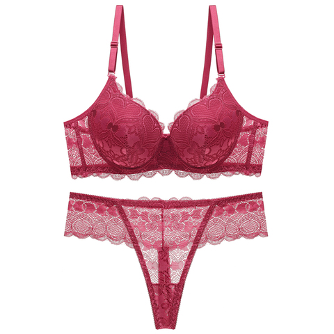 Ensemble sexy de soutien-gorge épais réglable push-up, soutien-gorge surnuméraire sous-vêtements en dentelle accepté, ensemble string, lingerie de haute qualité ► Photo 1/6