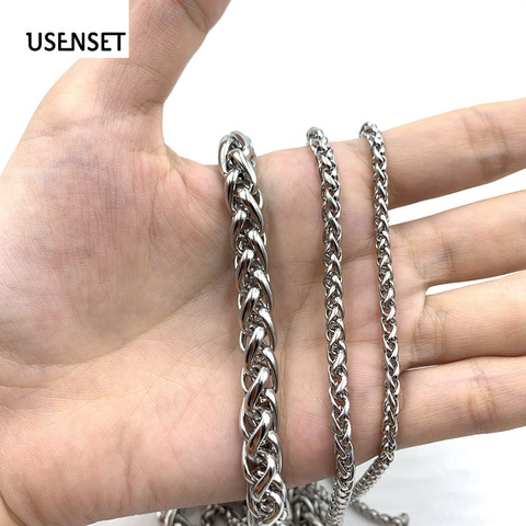 USENSET – colliers en acier inoxydable avec corde à breloques, bijoux Hip Hop, couleur argent, cadeaux, 24 pouces, 3-8MM ► Photo 1/6