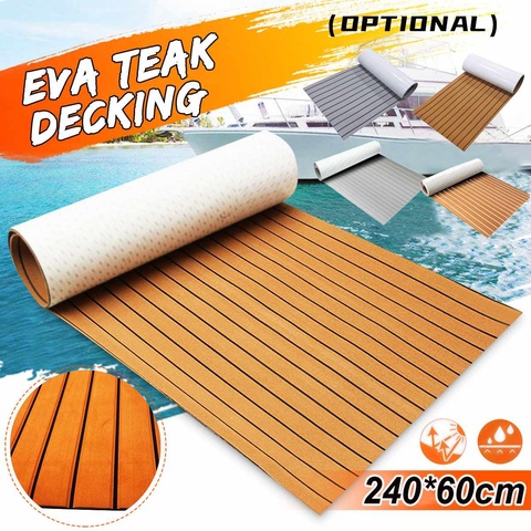 Auto-adhésif 600x2400x5mm EVA mousse Faux teck platelage feuille Marine plancher bateau platelage feuille Yacht accessoires gris marron ► Photo 1/6