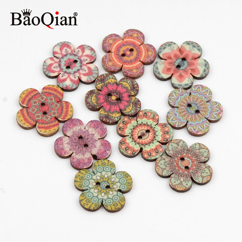 50 boutons rétro série fleur en bois, 20/25mm, pour vêtements, bricolage, couture, Scrapbooking, accessoires artisanaux de décoration ► Photo 1/4