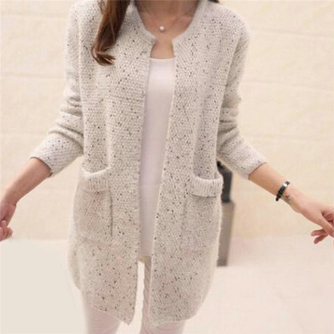 Hiver chaud mode femmes couleur unie poches tricoté pull tunique Cardigan nouveau Crochet dames chandails Tricotado Cardigan ► Photo 1/6