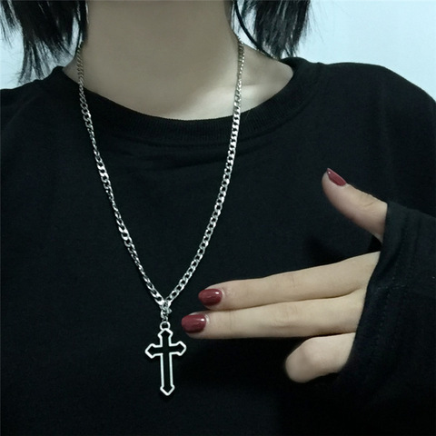 Collier avec pendentif en croix gothique, Vintage, couleur argent, Style de rue, cadeau, vente en gros ► Photo 1/6