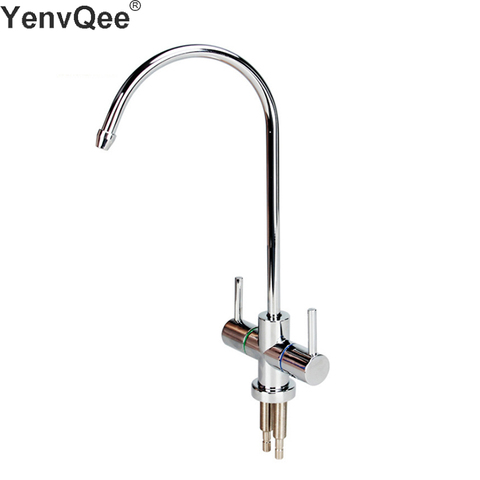 Acier inoxydable Double sortie robinet ensemble purificateur d'eau robinet cuisine RO robinet Double entrée et sortie robinet 1/4 pouces connecter tuyau ► Photo 1/6