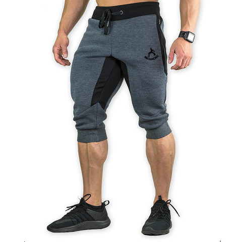 Hommes coton shorts décontracté és 3/4 survêtement Capri pantalon respirant sous le genou pantalon court avec trois poches ► Photo 1/6