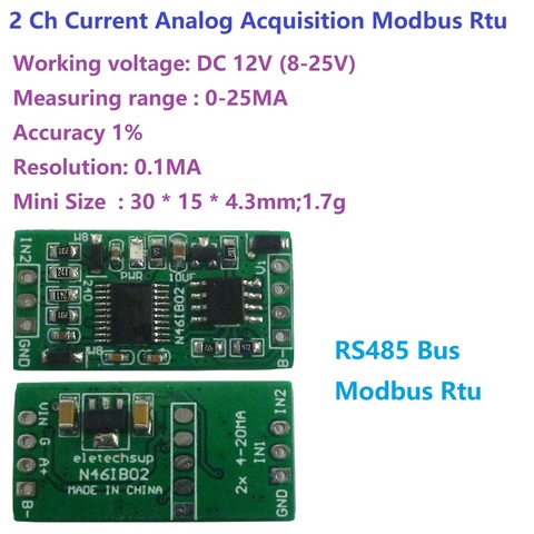 4-20MA à RS485 2 canaux DC 12V 0-25MA module d'acquisition analogique 12Bit carte ADC Modbus RTU PLC ► Photo 1/6