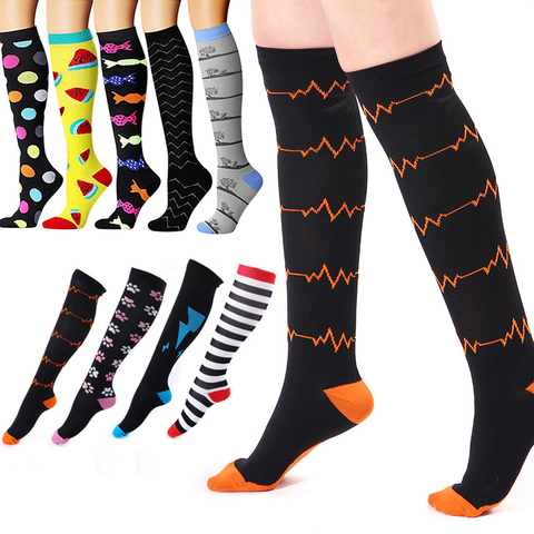 Chaussettes de Compression unisexes 49 Styles, pour activités de voyage en plein air, respirantes, adaptées aux infirmières, pour les vols ► Photo 1/6