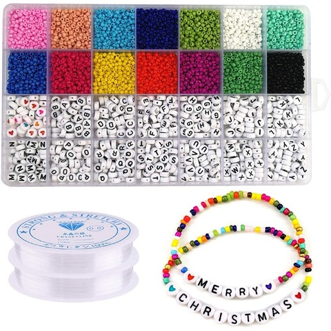 Kit de perles 5000 pièces, perles de rocaille en verre 3mm, perles lettre Alphabet et perles en forme de coeur pour Bracelets de nom fabrication de bijoux et artisanat ► Photo 1/6