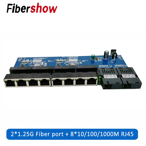 Commutateur Ethernet Gigabit Fiber optique, convertisseur de média, PCBA 8 RJ45 UTP et Port fibre 2 SC 10/100/1000M, carte PCB 1 pièces ► Photo 1/6