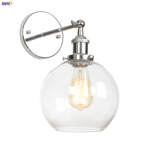 IWHD – applique murale industrielle Vintage en forme de boule de verre, Luminaire décoratif d'intérieur, idéal pour une chambre à coucher, un miroir ou des escaliers, argenté, Edison ► Photo 1/6