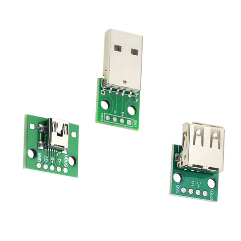 Micro, Mini USB, mâle USB | 10 pièces, 2.0 A femelle, Interface de connexion à la carte de dérivation de convertisseur de PCB 2.54mm DIP ► Photo 1/6