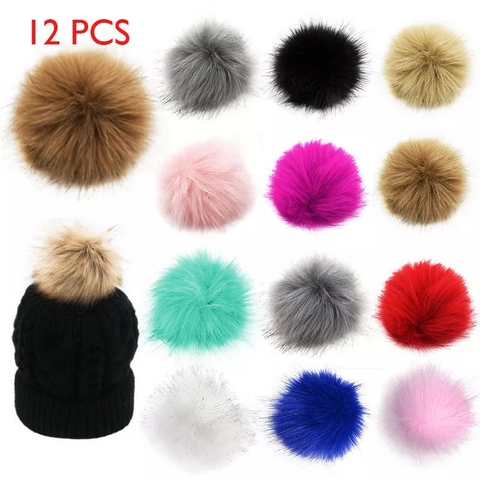 Porte-clés élastique en fausse fourrure pour femmes, 8cm, 12 pièces, pompon, sac de voiture, bricolage, décoration de chapeaux ► Photo 1/6