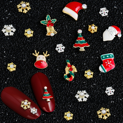 9 conceptions arbre de noël chaussette flocon de neige Nail Art décorations alliage métal bricolage 3D ongles strass accessoires bijoux outils ► Photo 1/6