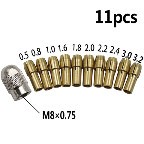 Remplacement des écrous en laiton, mandrin de perçage en laiton, mèches de serrage, 0.5-3.2mm, 4.3mm, pour outil rotatif Dremel, 11 pièces/ensemble ► Photo 1/6