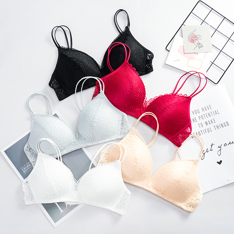 Femmes soutien-gorge Sexy dentelle Bralette florale sans fil soutien-gorge femme sous-vêtements A B tasse Lingerie douce couleur unie mode brassière ► Photo 1/6