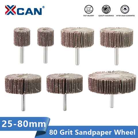 XCAN roue de papier abrasif 80 grains 25/50/60/80mm roues à lamelles abrasives 6mm queue papier abrasif pour Dremel outils rotatifs disque abrasif ► Photo 1/6