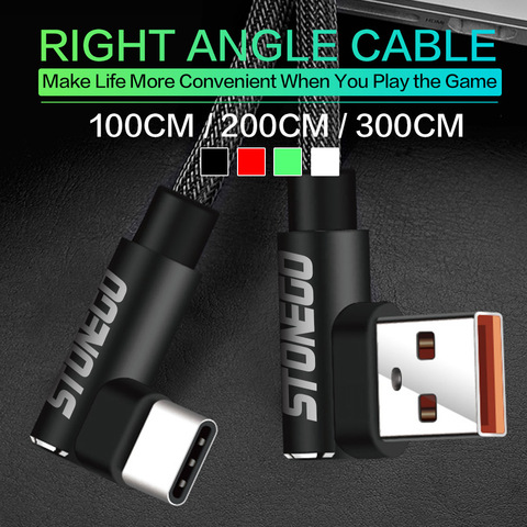 STONEGO Micro USB câble 2A chargeur rapide USB type C câble cordon 90 degrés coude Nylon câble de données téléphone Android 1M 2M 3M ► Photo 1/6