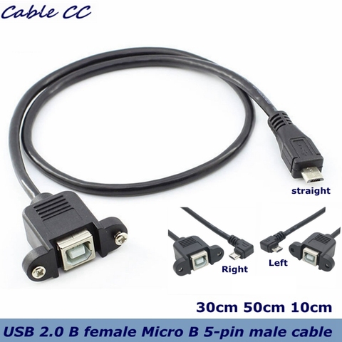 Nouveau scanner d'imprimante USB 2.0 B femelle monté sur le panneau USB Micro B 5 broches 90 degrés mâle câble meilleure qualité 30cm 50cm 100cm ► Photo 1/5