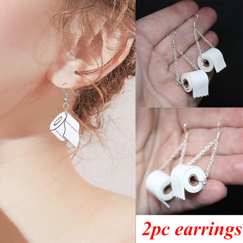 Boucles d'oreilles pendantes en rouleau de papier pour femmes, boucles d'oreilles géométriques en tissu 3D, créatif, serviette en papier toilette ► Photo 1/6