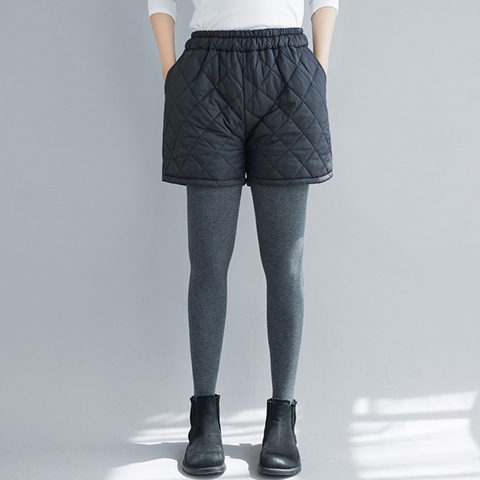 Short élastique taille haute pour femmes, grandes poches, jambes larges, bas pour dames, noir, chaud, rembourré en coton ► Photo 1/6