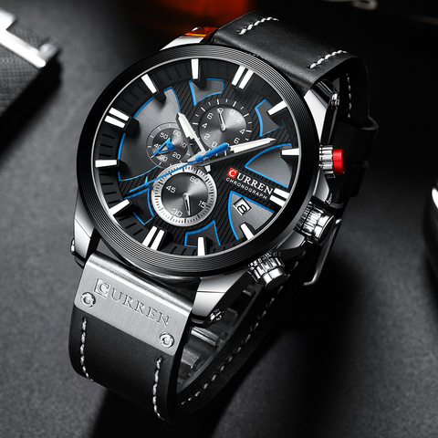 CURREN mode chronographe horloge hommes en cuir montre Sport décontracté montres pour hommes Quartz montre-bracelet Relogio Masculino ► Photo 1/6