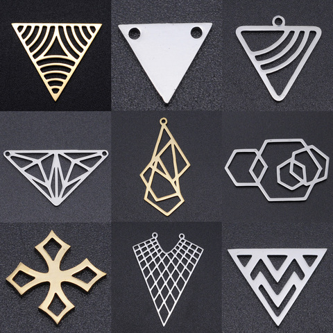 Breloques géométriques à faire soi-même, lot de 5 pièces, en acier inoxydable 100%, Triangle, connecteurs, croix, pendentif, bijoux, vente en gros ► Photo 1/6