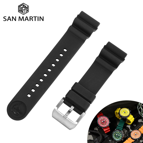 San Martin – pièces de montre en caoutchouc fluor, bracelet étanche 20-22mm, marquage requin, haute flexibilité, accessoires de montre 003 ► Photo 1/6