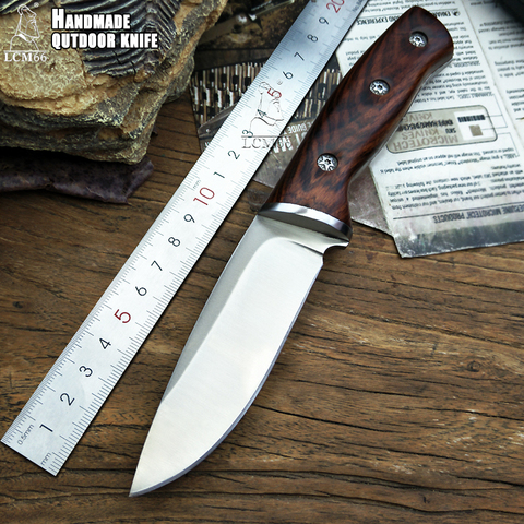 LCM66 chasse couteau droit couteau tactique couteaux fixes, tête en acier + manche en bois massif couteau de survie, Camping couteau de sauvetage outils ► Photo 1/6