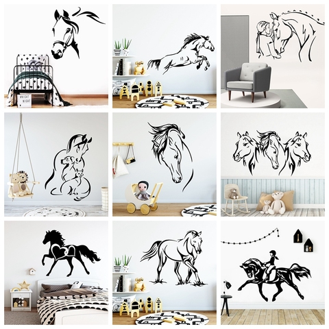 Bricolage cheval autocollant mural Stickers muraux pour chambre d'enfants Pvc Stickers muraux cheval affiche papier peint muursticker paard ► Photo 1/6