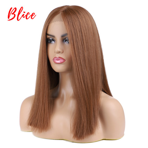 Blice court Bob dentelle avant perruques de cheveux synthétiques Yaki droite partie moyenne perruque pour les femmes marron toutes les couleurs disponibles ► Photo 1/6