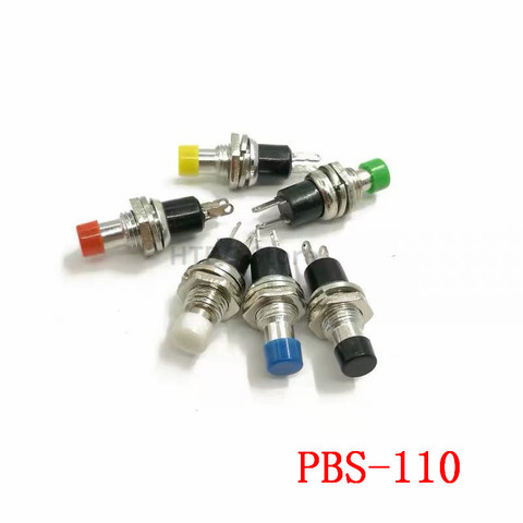 Bouton poussoir momentané PBS-110 à filetage multicolore, verrouillage automatique, 2 broches, bouton de mise sous tension, 7mm, 6 pièces ► Photo 1/5