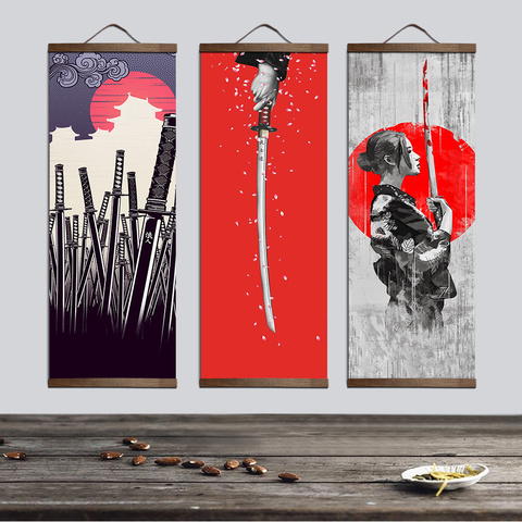 Japonais Ukiyoe pour toile affiches et impressions décoration peinture mur art décor à la maison avec bois massif suspendus défilement ► Photo 1/6