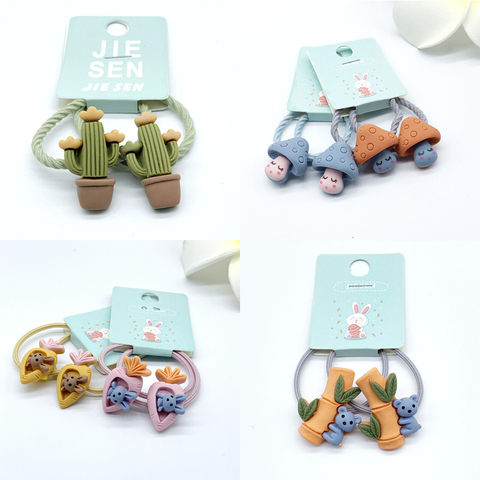 Bande élastique en caoutchouc pour enfants, accessoire pour cheveux, corde, drôle et mignon, champignon, lapin, carotte, Panda, Cactus en bambou, pour filles ► Photo 1/6