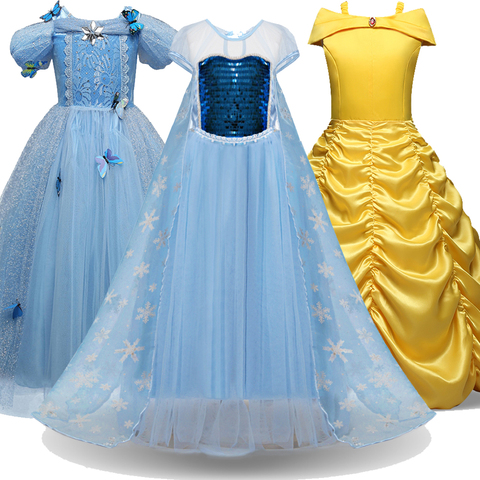 Robe princesse Cosplay Elsa pour filles, robes de fête pour enfants, Costume d'halloween fantaisie cendrillon, vêtements de fête ► Photo 1/6