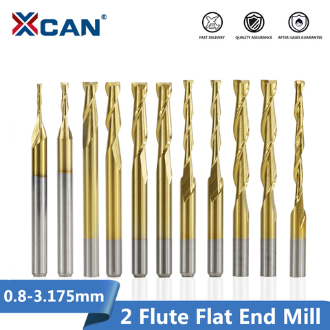 XCAN-fraise d'extrémité plate à 2 cannelures revêtues de titane, tige 0.8mm, fraise 3.175, fraise 3.175, 10 pièces ► Photo 1/6