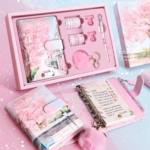 Sharkbang cerisier en fleurs Sakura 80 feuilles A6 cahier à feuilles mobiles journaux Agenda planificateur coffret cadeau Kawaii balles papeterie ► Photo 1/6