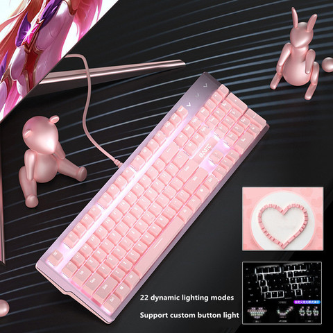 Nouveau clavier filaire mécanique girly pink gaming interface USB 104 touches rétro-éclairage blanc convient aux ordinateurs portables gamer ► Photo 1/6