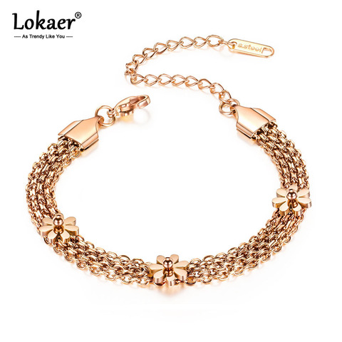 Lokaer-bijou à maillons de chaîne, style bohème, trois marguerites, en acier inoxydable, tendance, breloque de fleurs, B17070, Bracelets pour femme ► Photo 1/6