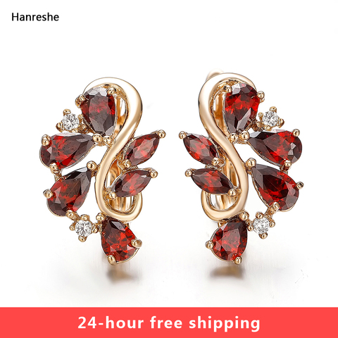 Hanreshe – boucles d'oreilles en or Rose pour femmes et filles, bijoux en cristal, zircon cubique, AAA rouge, mignon, romantique, cadeau de mariage ► Photo 1/6