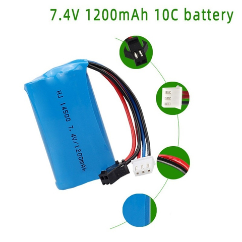 Batterie Li-ion 7.4V, 1200mAh, 14500 SM/JST pour jouets électriques, pistolet à balles à eau, 7.4V, Rechargeable, pour véhicules, jouet RC ► Photo 1/4