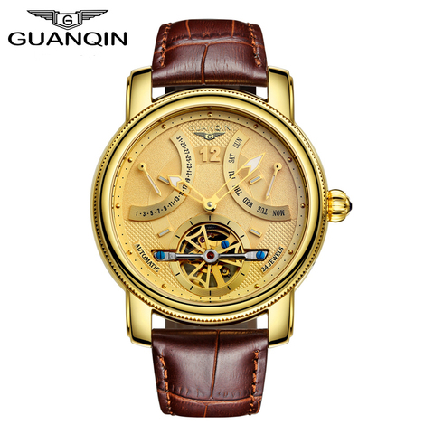 GUANQIN Tourbillon montre mécanique hommes automatique saphir verre bracelet en cuir étanche classique or montre-bracelet Reloj Hombre ► Photo 1/6