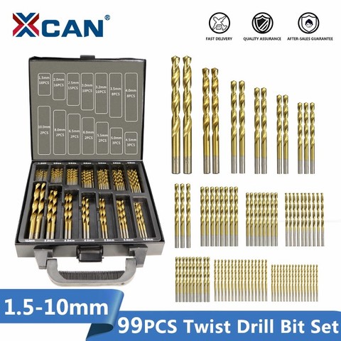 XCAN – jeu de forets hélicoïdaux HSS P6M5, 99 pièces de diamètre de 1.5mm à 10mm, revêtement en titane, coupe-trous pour le bois et le métal ► Photo 1/6