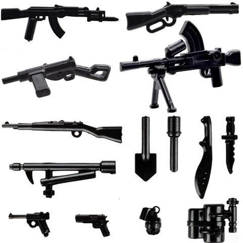 Lot de 10 armes militaires de la seconde guerre mondiale, fusil, sabre, blocs de construction, accessoires, jouets pour enfants ► Photo 1/6