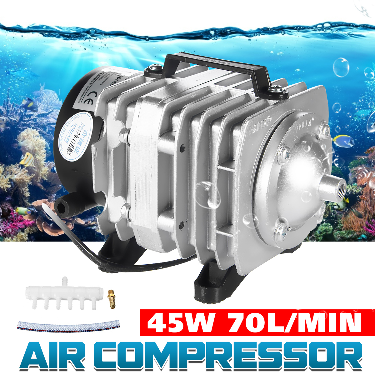 45W 70L/min HAILEA compresseur d'air électromagnétique réservoir de poisson oxygène pompe à Air hydroponique 6 voies aérateur d'air pompe ► Photo 1/6