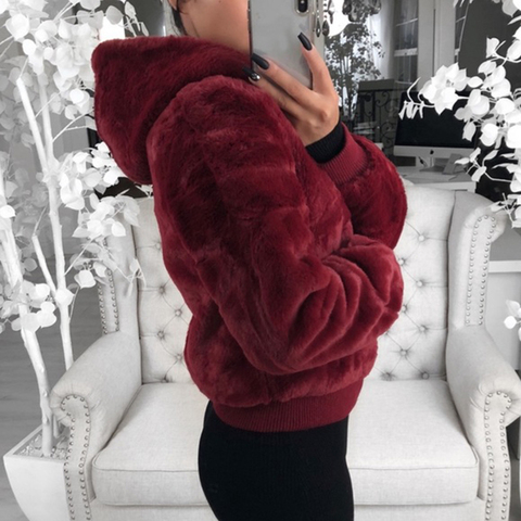 DIHOPE 2022 nouvelle fausse fourrure femmes manteau avec capuche taille haute mode mince noir rouge rose fausse fourrure veste Faux lapin fourrure manteaux ► Photo 1/6