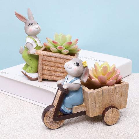 Jardinière de fleurs lapin de dessin animé | Jardinière de fleur de lapin de résine décoration de la maison, Figurine d'animal, Pot de plante Succulent avec trou de vidange ► Photo 1/6